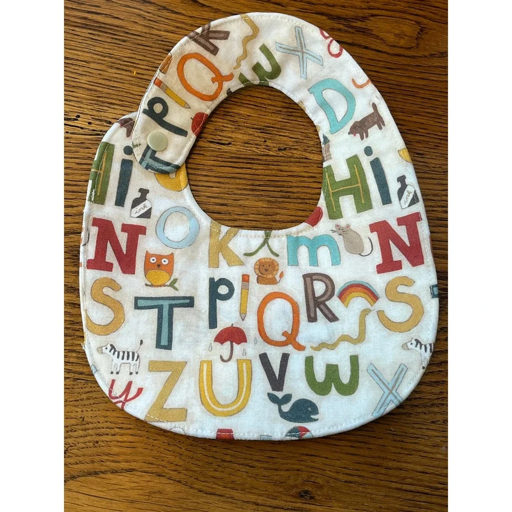 Handmade Quilted Alphabet Animal Baby Bib Personalized Luke Snap Closure Boys‎
